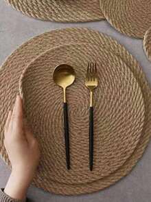 1pc Linen Woven Heat Resistant Placemat - Anti-Scald Tabletop Mat, Suitable For Pots And Pans, Kitchen Dining Table Accessory - Multicolor - View 5