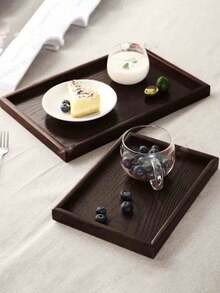 1pc Black Wooden Tray, Suitable For Food, Cake, Salad, Fruit, Sushi, Beverage, Steak, Pizza, Grain Texture Matte Finish, Suitable For Cafe, Home, Dessert, Tea, Bread, Snack And Cup - Coffee Brown - View 2