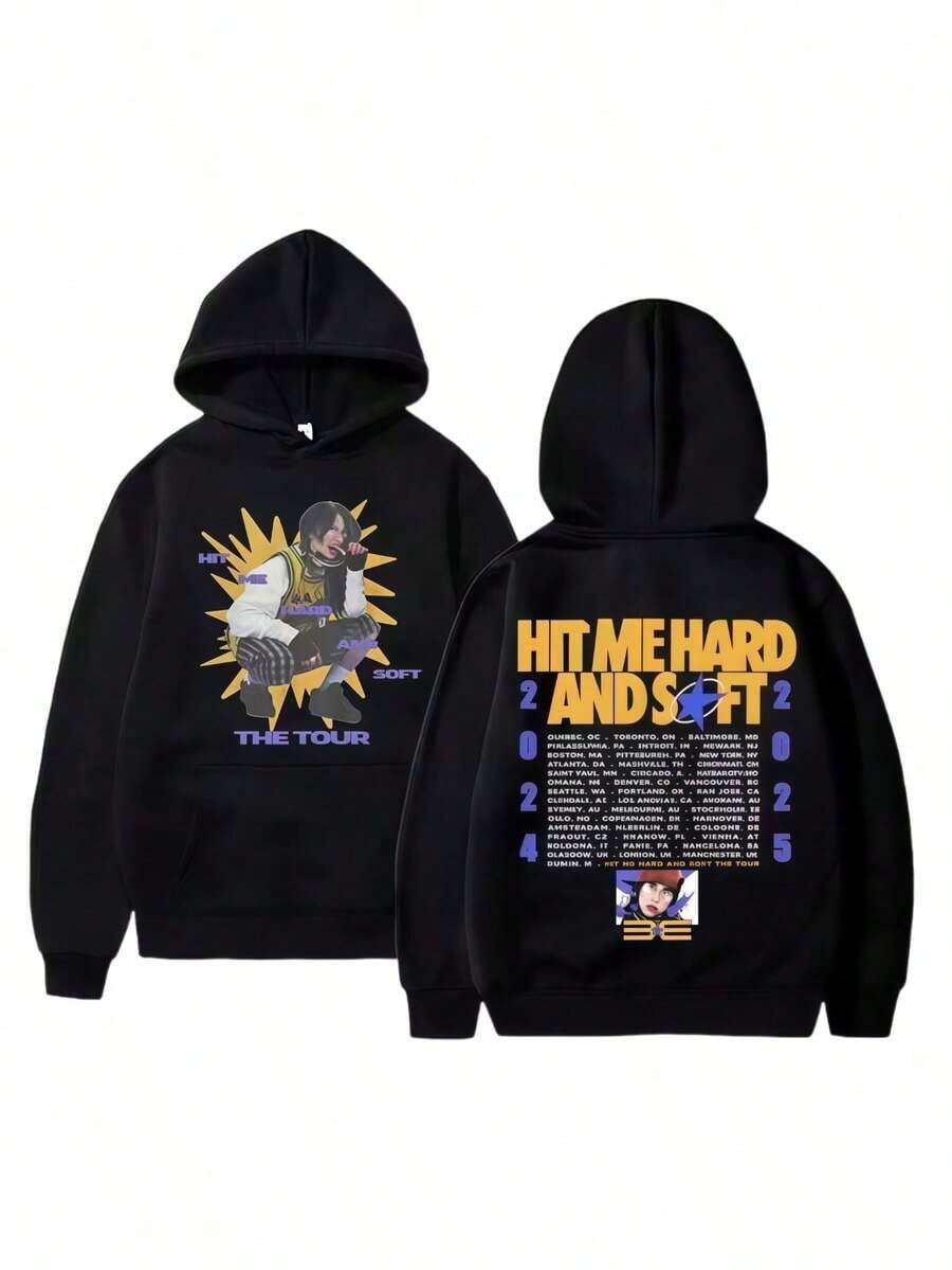 Hit Me Hard And Softs Tour Graphic Hoodie Men's Women Clothing Hoodies Hip Hop Oversized Sweatshirt Fashion Streetwear Fans Gift Hoodies For Men Black Hoodie For Women Men's Hoodie - Black - View 1