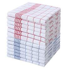 1/2/4/6/8/12条装超柔软厨房毛巾，超强吸水，格子条纹设计，红/蓝/黑三色可选，居家及餐饮业理想之选