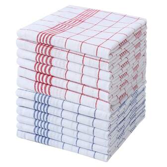 1/2/4/6/8/12Pcs Ultra-Soft Kitchen Towels,Super Absorbent, Plaid And StripedDesign,Dish Cloths With Red / Blue/ Black , Perfect For Home & Dining