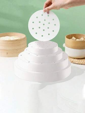 50/100/150/200/300 st. perforerade runda ångpappersfoder, engångsångpapper för kök, ugn och airfryer - matlagning, ångkorg, bullar, dumplings, dim sum, grönsaker, bakverk, bröd, rismatlagningsdyna, non-stick grytunderlägg, lätt att rengöra och hälsosam matlagning