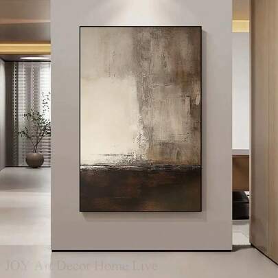 1pc Wabi-Sabi Modern Minimalist Hand-Painted Oil Painting, Large Canvas, Gray-Brown Texture, Landscape & Fashion Theme, Exquisite Home & Study Decor, Ideal Gift No Frame 50x70cm/19.68x27.55inch
