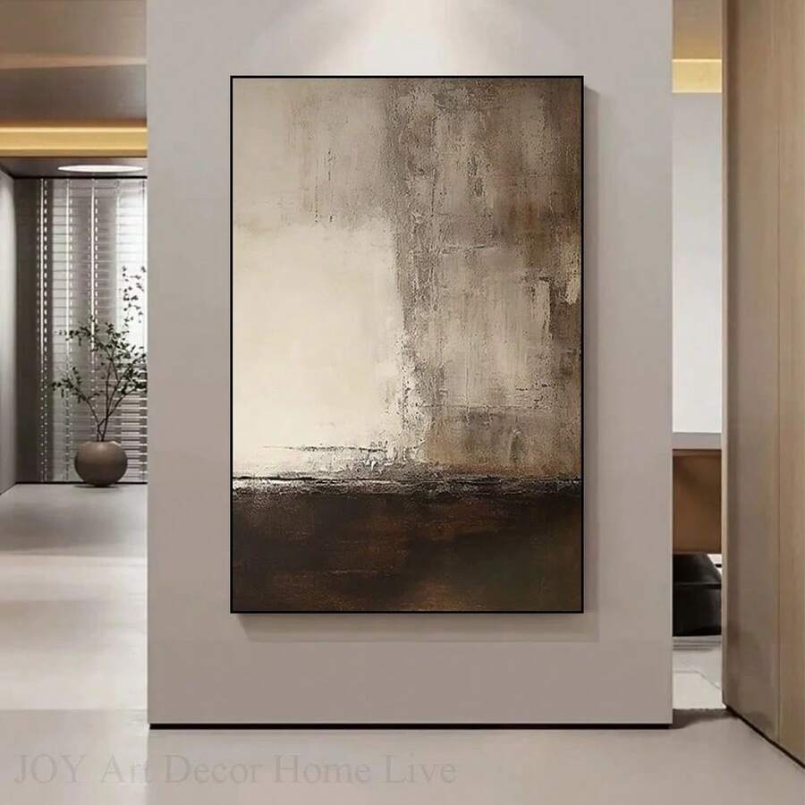 1pc Wabi-Sabi Modern Minimalist Hand-Painted Oil Painting, Large Canvas, Gray-Brown Texture, Landscape & Fashion Theme, Exquisite Home & Study Decor, Ideal Gift No Frame 50x70cm/19.68x27.55inch - Multicolor - View 1