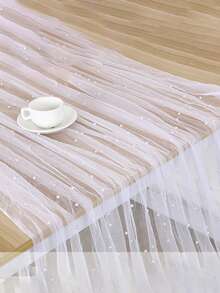 1 Peça Caminho de Mesa de Tule Estilo Boêmio 72*300cm, Decorado com Pérolas Falsas, Adequado para Chá de Bebê, Arco de Casamento, Decoração de Chá de Noiva, Mesa de Sobremesa, Casamento, Banquete, Festa e Outras Ocasiões - Tecido Branco Elegante - Multicolorido - Visão 4