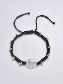 1 buah Gelang Kepang Buatan Tangan Berlapis Emas 18K dengan Mutiara Alami, Cocok untuk Pria dan Wanita, untuk Pemakaian Sehari-hari - Hijau - View 6