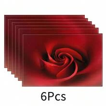 Juego de 1/4/6/8/12 piezas, diseño de corazón rojo, Día de San Valentín, diseño a cuadros, manteles de mesa de comedor de lino, manteles individuales impresos lavables, almohadillas protectoras de superficie, manteles de mesa de comedor para interiores y exteriores, adecuados para fiestas festivas, cocina y comedor - Multicolor - Ver 12