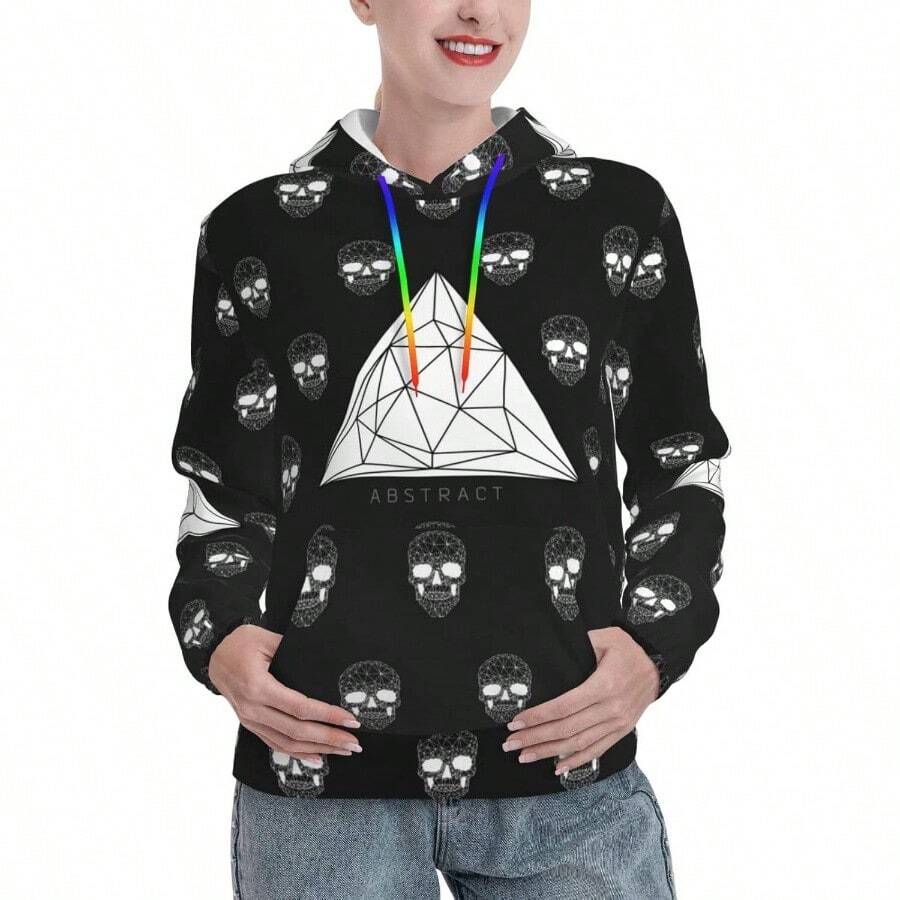 - Sudaderas poligonales con diseo de calavera de cristal para mujer, sudadera de manga larga con bolsillo - M - Ver 1