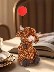 1/2pcs Highland Cow Statue With Red Balloon, Resin Animal Decor, Tiered Tray Centerpiece For Home, Bedroom Decorative Figurine, Tabletop Ornament, Gift For Valentine's Day, Christmas, Birthday, Summer Garden Decor - Multicolor - View 12