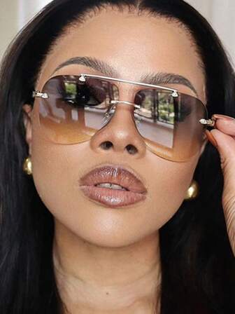 2025 Nuevas gafas de moda con forma de rana sin marco y con borde, estilo callejero europeo y americano