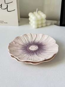 1pc Ins风格花卉陶瓷盘，不对称花卉图案釉面盘，家用餐盘，甜点盘，蛋糕盘，办公室下午茶糖果盘，西式牛排和意大利面盘，水果沙拉盘，花碗，饭碗