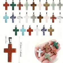30pcs Fashion Crystal Cross Pendant Jewelry Set - Assorted Synthetic Gems And Quartz Beads, Suitable For DIY Jewelry Making - Great For Necklaces And Bracelets, Christmas Gifts