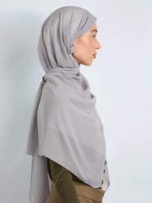 1条纯色女士围巾，雪纺头巾，适合日常休闲穿着 - 淺灰色 - 查看 3