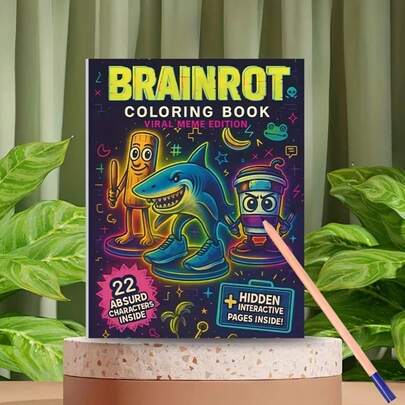 1pc Brainrot Coloring Book With 22 Viral Meme Characters - Hidden Pages For Screen-Free Fun | Italian Brainrot Gang Art Activity Book For Teens, Adults, Boys & Girls | Meme Challenge Gift For Stocking Stuffers & Humor Addicts