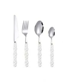 Bộ dao nĩa 4/8 món cán ngọc trai, thìa, dao, bộ đồ ăn bằng kim loại dễ vệ sinh, phù hợp cho bữa ăn kiểu phương Tây. - Nhiều màu - Xem 10