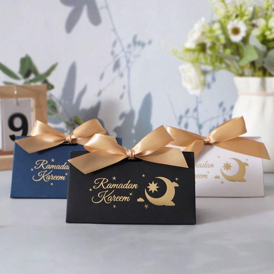 10pcs EID Mubarak Black Gift Boxes Paper Party Treat Bags Small Business Candy Cookie Favors Packaging Box Eid Al-Fitr Gifts - Triangular Box - View 1