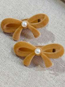 6pcs Flocked Red Bow & Faux Pearl Duck Clip Bangs Clip Side Clip Hair Clips For Girls And Women, Claw Clips, Hair Slide, Hair Barrettes - Multicolor - View 4