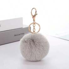 New Minimalist Rabbit Fur Pom Pom Keychain Bag Charm - Khaki - View 1