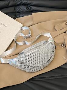 Túi đeo chéo xích kim cương đen mùa hè dành cho nữ, túi đeo hông phù hợp cho học sinh, sinh viên, đi làm, mua sắm, du lịch, thể thao - Bạc - Xem 5