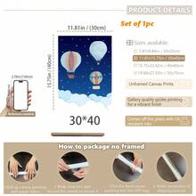 1pc Canvas Wall Art, Hot Air Balloon Theme Nursery Artwork_Dreamy Night Sky Watercolor Painting Framed Nursery Wall Art Girl Nursery Wall Decor, Baby Girl Baby Boy Girl Bedroom Girl Nursery Wall Decor Painting, Baby Products Nursery Poster, Suitable For Children's Room Decor, Playroom Decor Waterproof. Children's Room Decor Nursery Decor, Daycare Decor, Kindergarten Decor, Boys' Room Decor - Multicolor - View 13