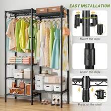 Clothes Rack Clothing Rack With 6 Shelves Heavy Duty Garment Rack With Adjustable Shelves And Hanging Rods - As Pic - View 5