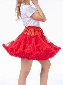 2026新款女士红色双层网纱吊带裙，适合舞会和派对穿着 - 彩色 - 查看 2