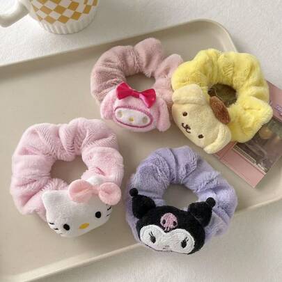 SANRIO 1 pieza Perro de canela de dibujos animados, Scrunchie de muñeca de gato Melody, Coletero esponjoso, Accesorio para el cabello Lolita
