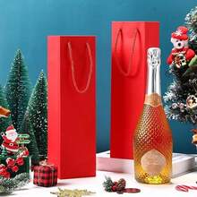 5/10/20个装葡萄酒瓶手提袋，葡萄酒瓶礼品袋，带提手的纸质礼品袋，感谢袋，结婚纪念日生日圣诞节新年情人节派对用品（红色） - 彩色 - 查看 7