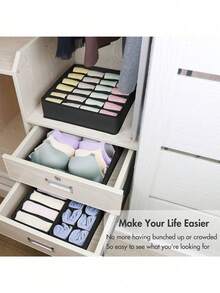 Four Piece Drawer Organizer Divider Foldable Closet Storage Organizer Basket And Fabric Organizer Box, Used For Storing Clothes, Underwear, Bras, Ties, Accessories, Socks - Grey - View 7