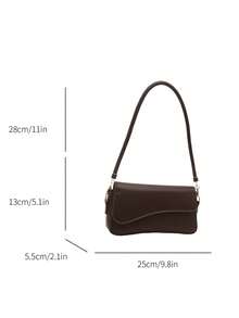 2025 Fashionable Solid Color Asymmetrical Flap Vintage Minimalist Elegant Shoulder Bag - Brown - View 4