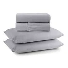 Queen Size 4-Piece Sheet Set, 100% Cotton Jersey Knit, Soft - Grey - View 3