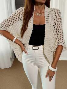 Casual Fashion Hollow Out Batwing Sleeve Knit Cardigan For Women