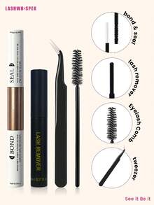 Kit 2 en 1 de pegamento y sellador de pestañas - Incluye desmaquillante, pegamento individual para pestañas, aplicador, pinzas y cepillo, para extensión de pestañas DIY - Blanco - Ver 1