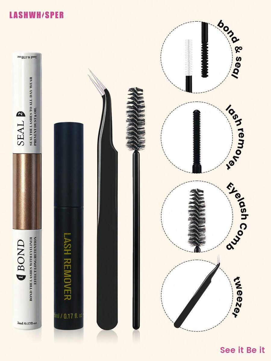 Kit 2 en 1 de pegamento y sellador de pestañas - Incluye desmaquillante, pegamento individual para pestañas, aplicador, pinzas y cepillo, para extensión de pestañas DIY - Blanco - Ver 1