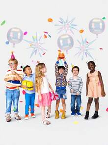 6pcs Iridescent Foil Balloons, 22Inch Clear 4D Round Holographic Ball Balloon And Explosion Star Balloon For Birthday Wedding Baby Shower Prom Party Anniversary Decorations - Multicolor - View 6