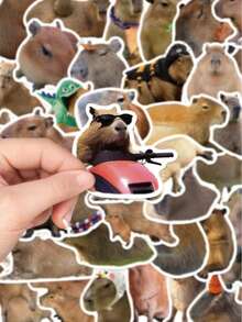 Capybara Cartoon Stickers, DIY Stationery Stickers, Cute And Creative Cartoon-Style Stickers That Are Fun And Water-Resistant, Candy Stickers, Phone Stickers, For Use In Journal Decorations - Multicolor - View 1