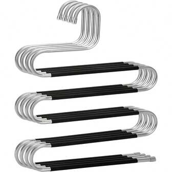 1pc/5pcs Pants Hangers Space Saving, Stainless Steel Non-Slip Hangers For Pants,Multiple S-Shaped Closet Storage Organizer Hanger For Pants Jeans Scarf Towels Leggings