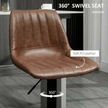 HOMCOM Set Of 2 Bar Stools, Height Adjustable Counter Stools, Faux Leather Bistro Stools With Footrest, Steel, Brown, For Kitchen And Bar - Khaki - View 6