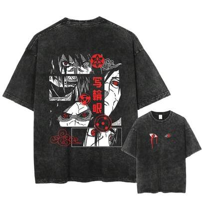 Camiseta lavada de anime de  Uchiha Itachi vintage Harajuku hip hop de algodón para hombres, ropa de calle, camiseta de manga corta unisex Y2k para mujeres