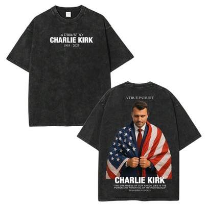 Camiseta Lavada Tribute de Charlie Kirk, vintage oversize unisex de algodón pesado, camiseta gráfica conmemorativa, ropa de calle retro lavada, American Comeback Tour Assassination 2025