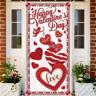 1 pieza Pancarta de puerta de poliéster con tema de Cupido y amor para decoración de fiesta, versátil para interiores/exteriores, crea un ambiente romántico sin necesidad de electricidad