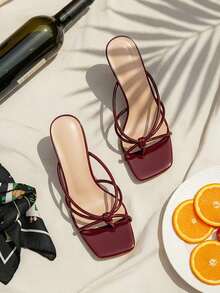 女士酒红色方头细高跟鞋，优雅别致的露趾凉鞋，适合夏季穿着，通勤、约会、派对、婚礼、日常穿搭皆宜，可搭配连衣裙。 - 酒紅色 - 查看 4
