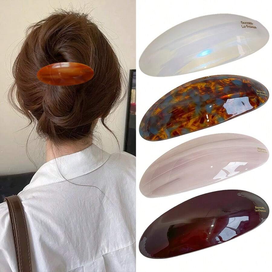 5/1pc Retro Oval Hair Clips, Tortoiseshell Hair Clips, Ponytail Clips, Bun Clips, Women Hair Accessories, Suitable For Daily Wear And Holiday Hairstyles