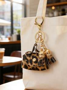 Women's Mini Coin Purse Keychain, Multifunctional Cherry Leopard Design Cute Coin Pouch With Key Chain - Multicolor - View 2