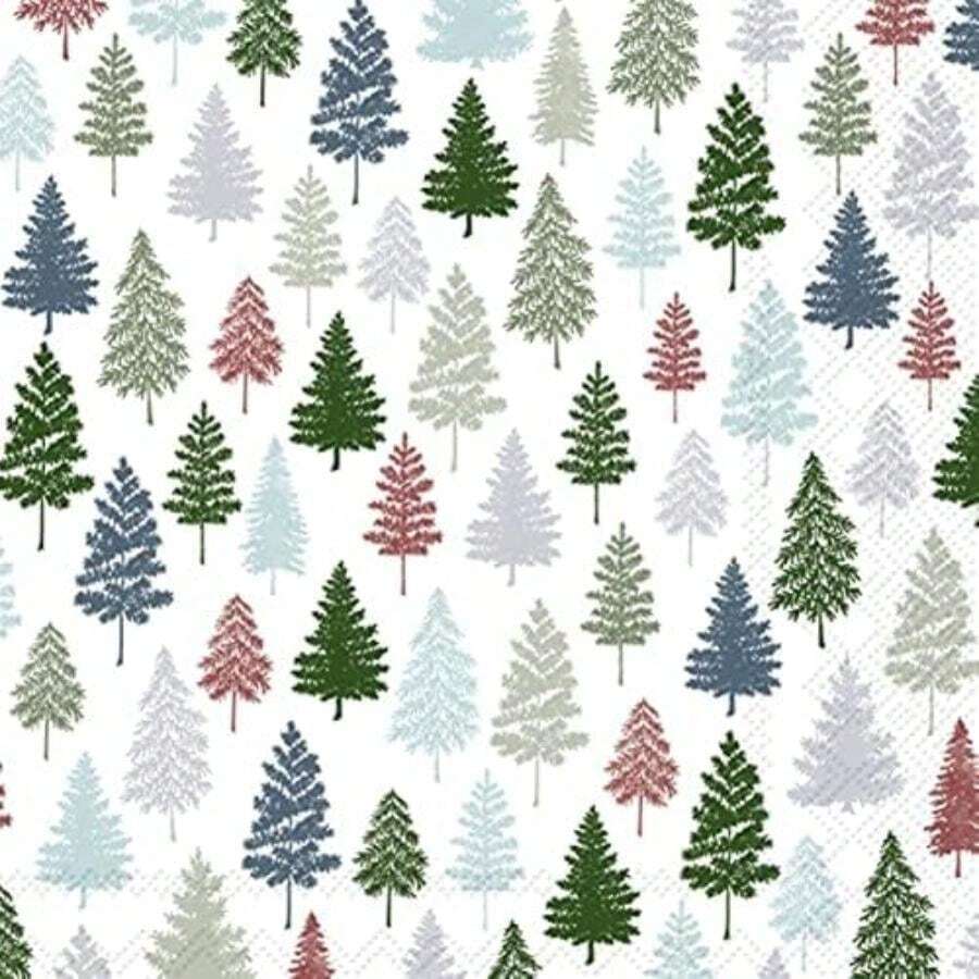 IHR Home Range Servilletas desechables de papel de 3 capas para bebidas, 5 x 5 pulgadas, árbol de Navidad de Papá Noel(12.70cm (5") x 12.70cm (5") Nordic Forest Blue Green) - Multicolor - Ver 1