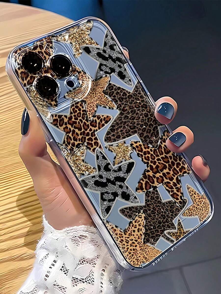 1件装太空豹纹和星形图案极简全包覆TPU防震手机壳，兼容 17、16、15、14、13、12、11 Pro Max、Air - 彩色 - 查看 1