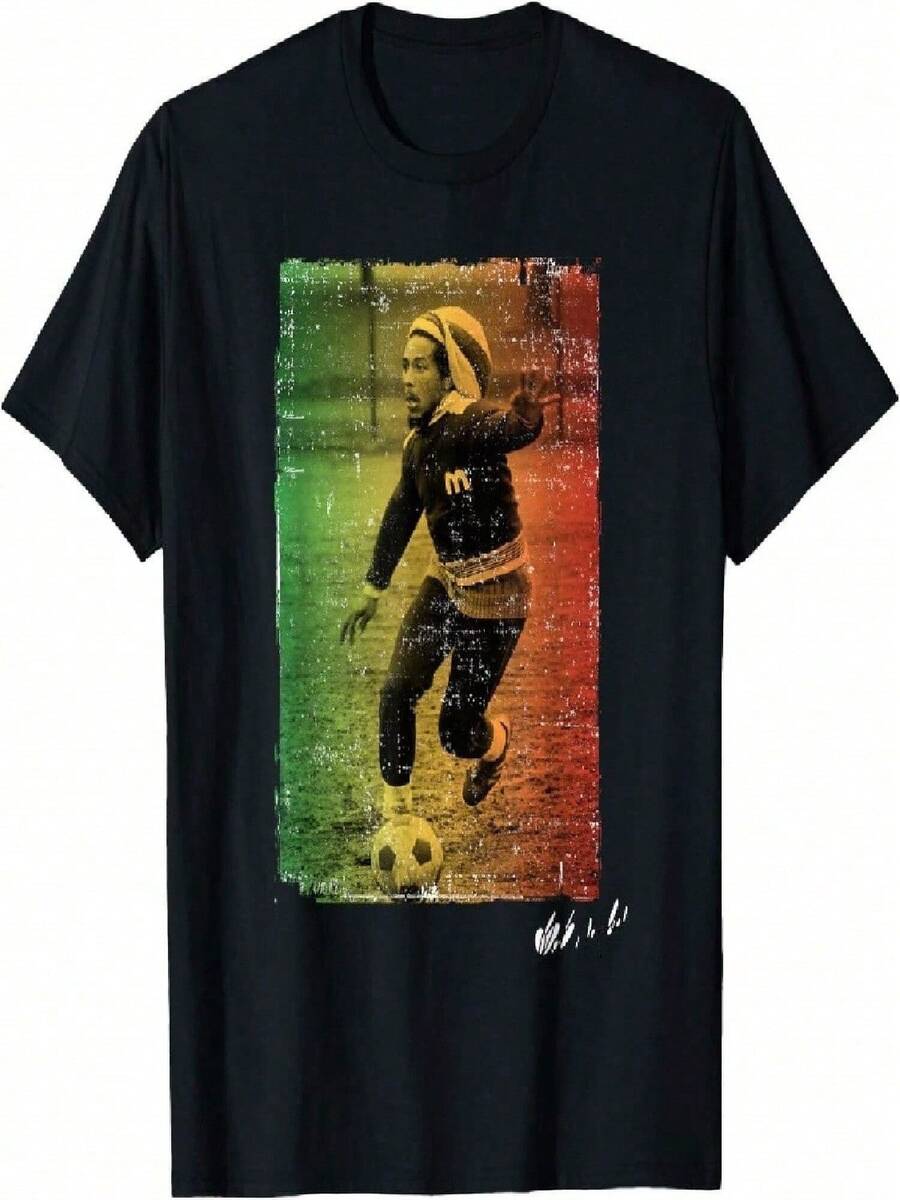 Bob Marley Football T-Shirt - Black - View 1