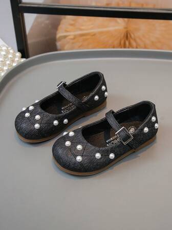 女童珍珠玛丽珍公主鞋 - 搭扣软底幼儿小女孩礼服鞋 | 春秋季派对日常穿着