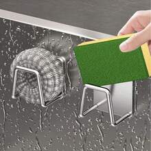 6 件强力粘合海绵架，适用于厨房水槽的不锈钢海绵架，洗碗海绵和刷子整理架，优质防锈防水快干厨房水槽架，适用于圣诞节、母亲节、新年、情人节，不锈钢挂钩，适用于厨房、浴室、门、墙壁、家居和厨房储物配件