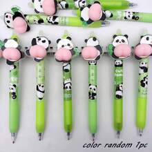 1支可爱熊猫屁股挤压减压圆珠笔，创意高品质学生按压式签名笔，送给亲朋好友的最佳礼物 - 彩色 - 查看 4